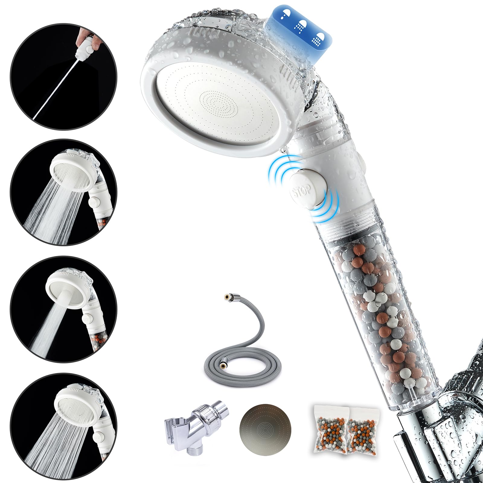 Filtered Shower Head with Handheld - High Pressure ShowerHead with Filters for Hard Water - Reduces Dry Itchy Skin, Easy Instal, 4 Modes, Water Saving, Durable, Detachable anti blocking