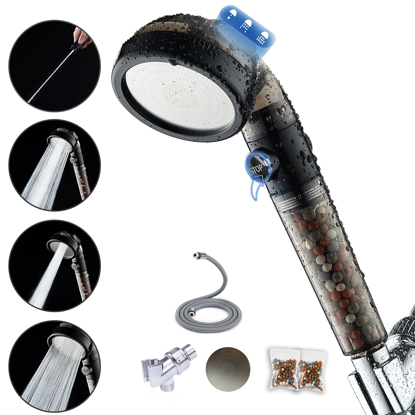 Filtered Shower Head with Handheld - High Pressure ShowerHead with Filters for Hard Water - Reduces Dry Itchy Skin, Easy Instal, 4 Modes, Water Saving, Durable, Detachable anti blocking