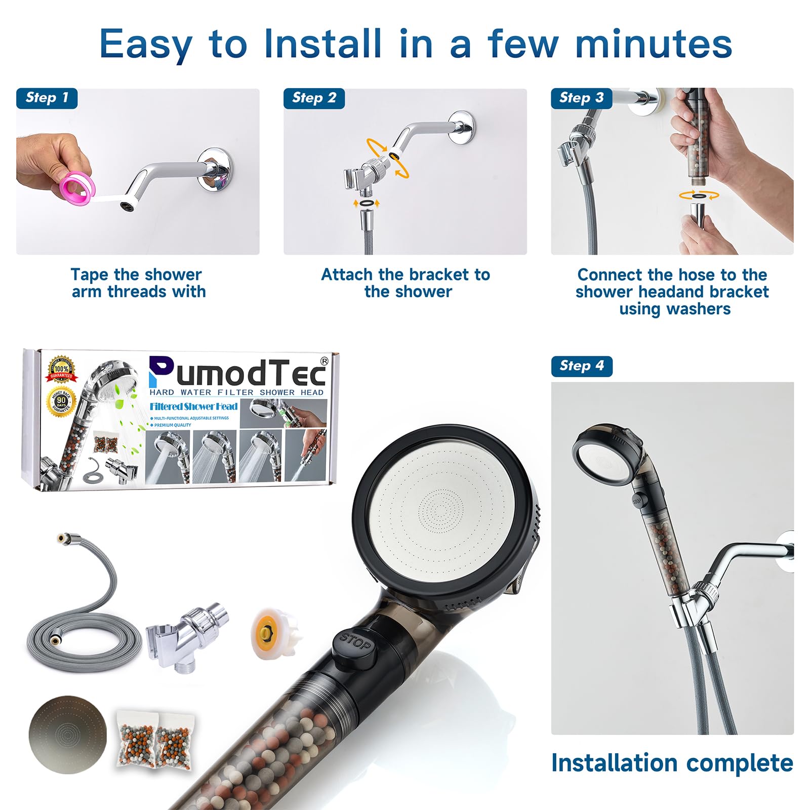 Filtered Shower Head with Handheld - High Pressure ShowerHead with Filters for Hard Water - Reduces Dry Itchy Skin, Easy Instal, 4 Modes, Water Saving, Durable, Detachable anti blocking