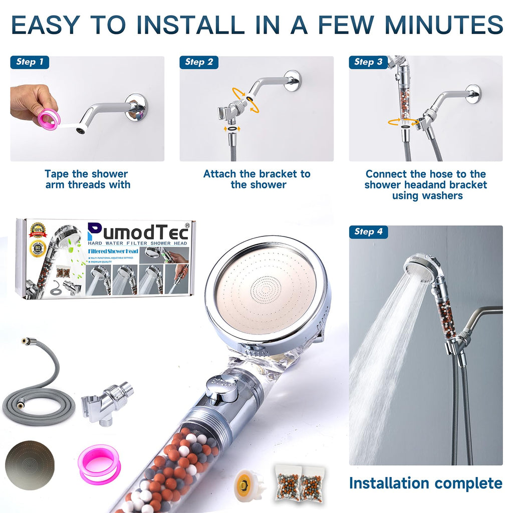 Filtered Shower Head with Handheld - High Pressure ShowerHead with Filters for Hard Water - Reduces Dry Itchy Skin, Easy Instal, 4 Modes, Water Saving, Durable, Detachable anti blocking