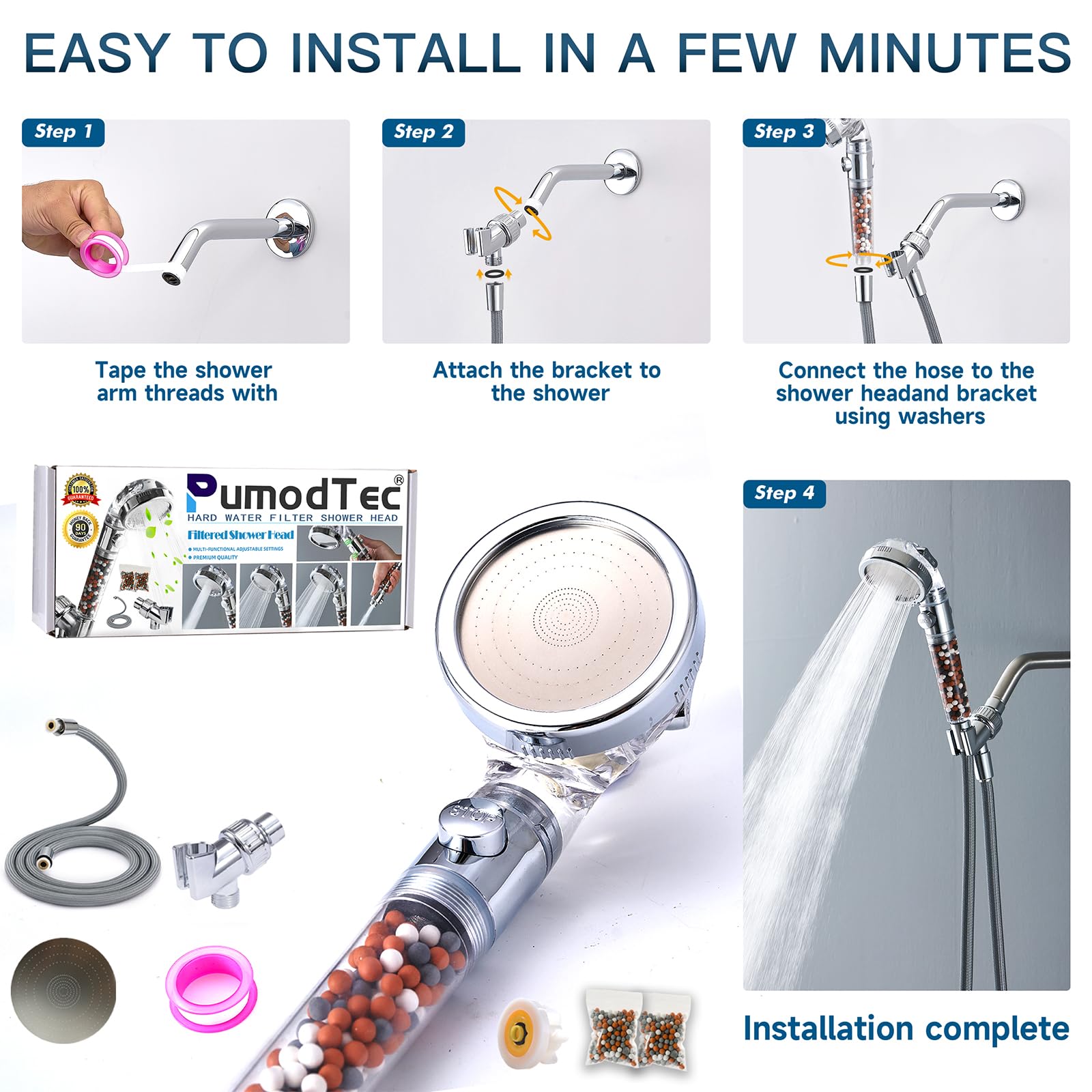 Filtered Shower Head with Handheld - High Pressure ShowerHead with Filters for Hard Water - Reduces Dry Itchy Skin, Easy Instal, 4 Modes, Water Saving, Durable, Detachable anti blocking