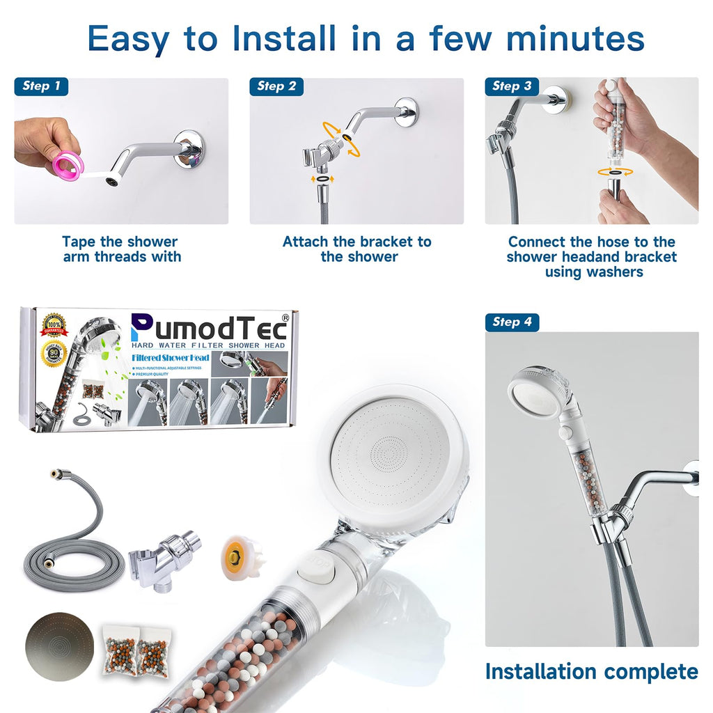 Filtered Shower Head with Handheld - High Pressure ShowerHead with Filters for Hard Water - Reduces Dry Itchy Skin, Easy Instal, 4 Modes, Water Saving, Durable, Detachable anti blocking