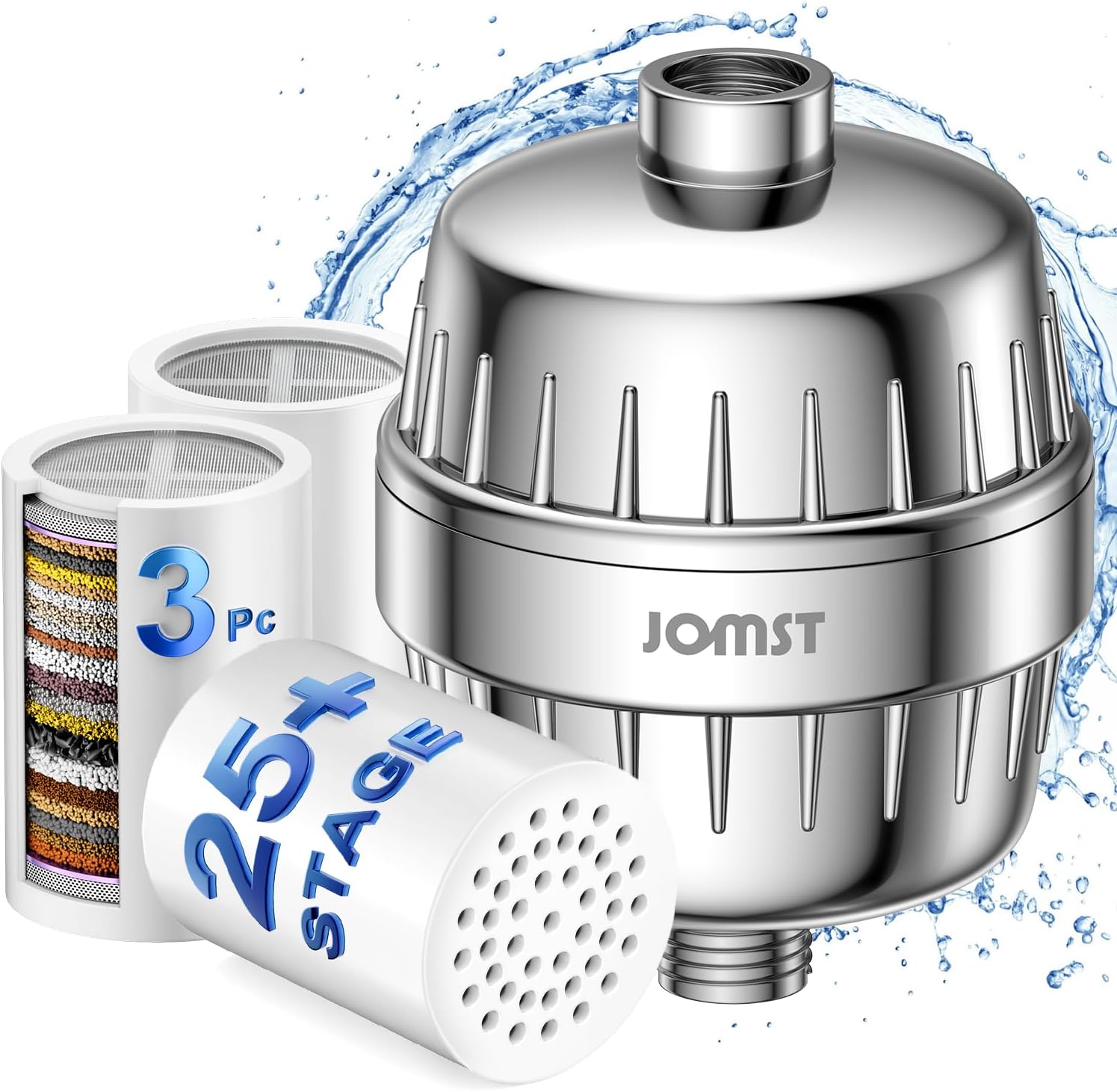 25 Plus Stages Shower Filter with 3 Cores - Maximize Shower Sediment Filtration & Reduce 97.45% Chlorine in Shower Water - For Softer Skin & Shinier Hair